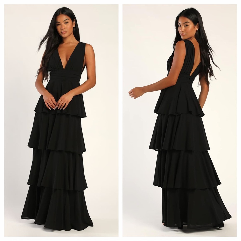 Lulus Amazing Evening Black Tiered Maxi Dress